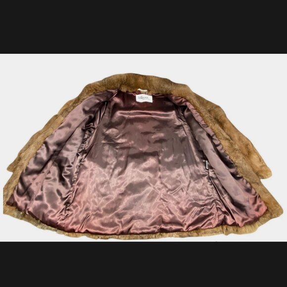 Vintage Wilsons Leather Real Rabbit Fur Coat Jacket Brown Women L Mobwife Glam - Picture 4 of 6